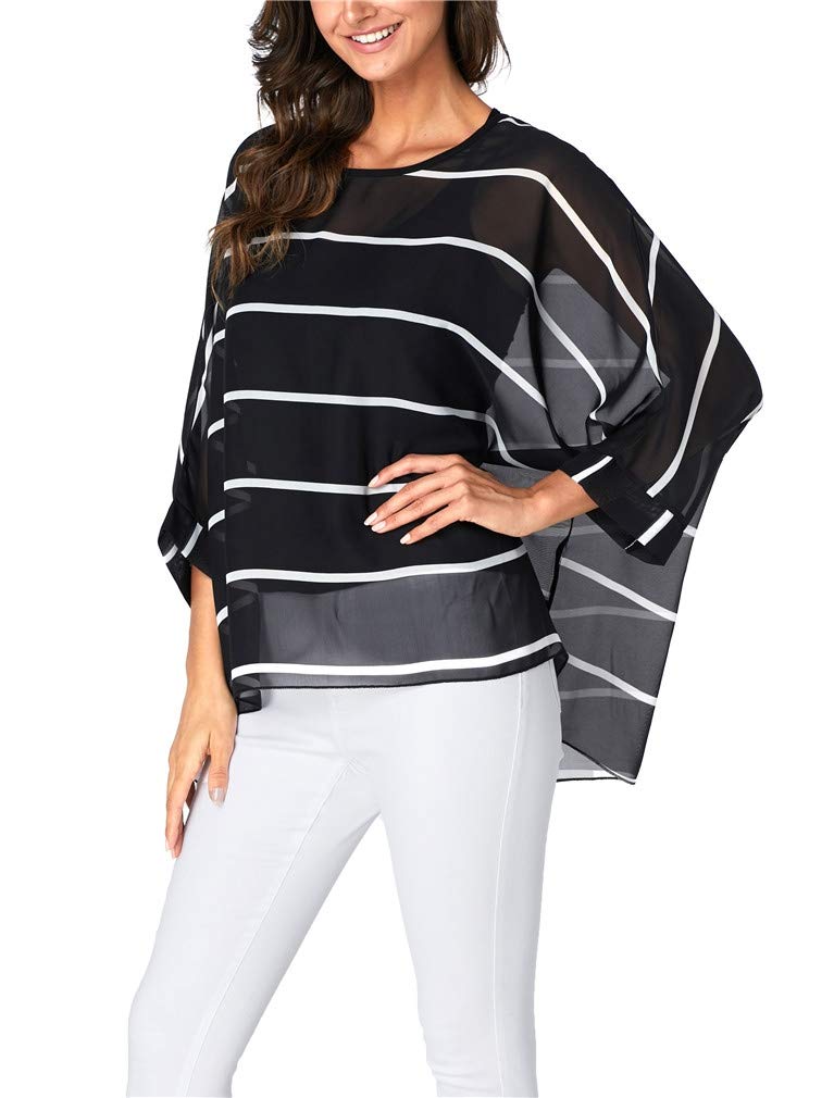 Vanbuy Striped Tropical Shirts Boho Tops Blouses for Women Plus Size Beach Wear Floral Chiffon Blouse Kimono Tops 4331 - Image 3